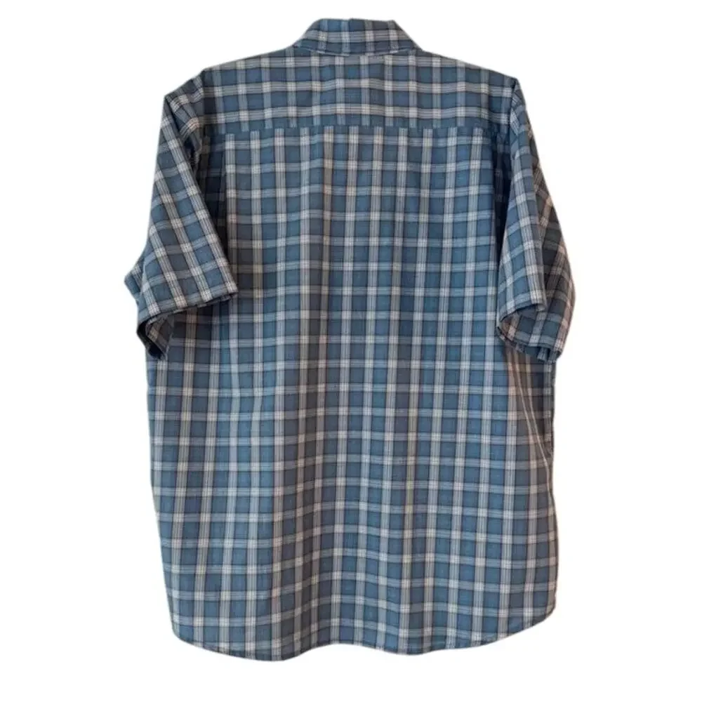 Wrangler Premium Quality Blue Plaid Short Sleeve Button-Up Shirt L